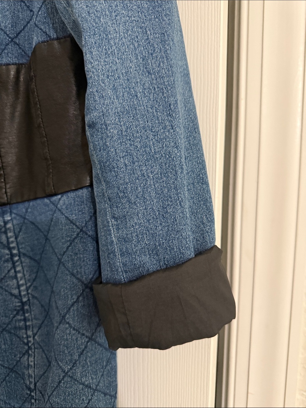 VENUS Blue Quilted Denim Trench Coat with Corset Black Waist Panel - Picture 3 of 8